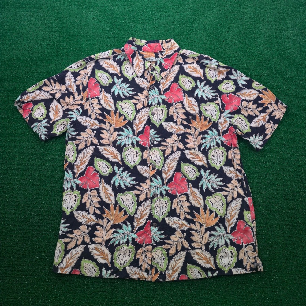 Batek Bay Hawaiian Shirt Mens Large Floral Rayon Button Up Aloha Tropical Print